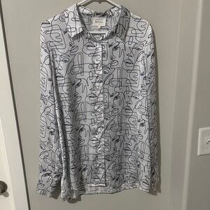 Bohme White and Black Abstract Face Print Women’s Shirt